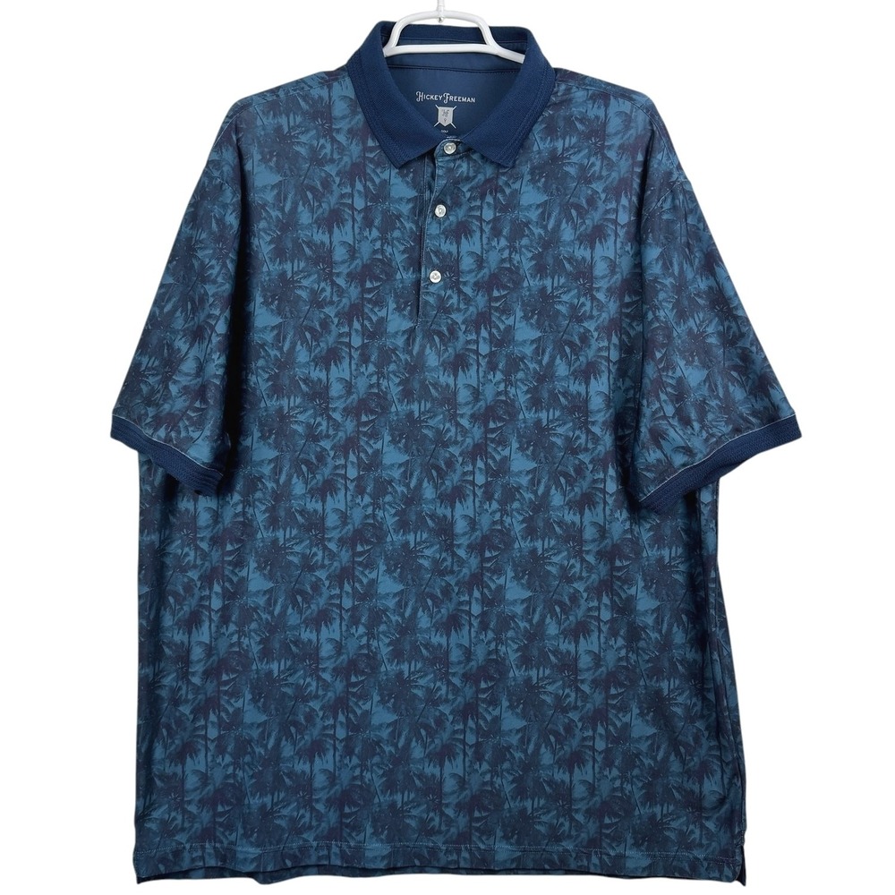 Hickey Freeman Men's Golf Polo Shirt Mens XL Blue Palm Trees Print Short Sleeve‎